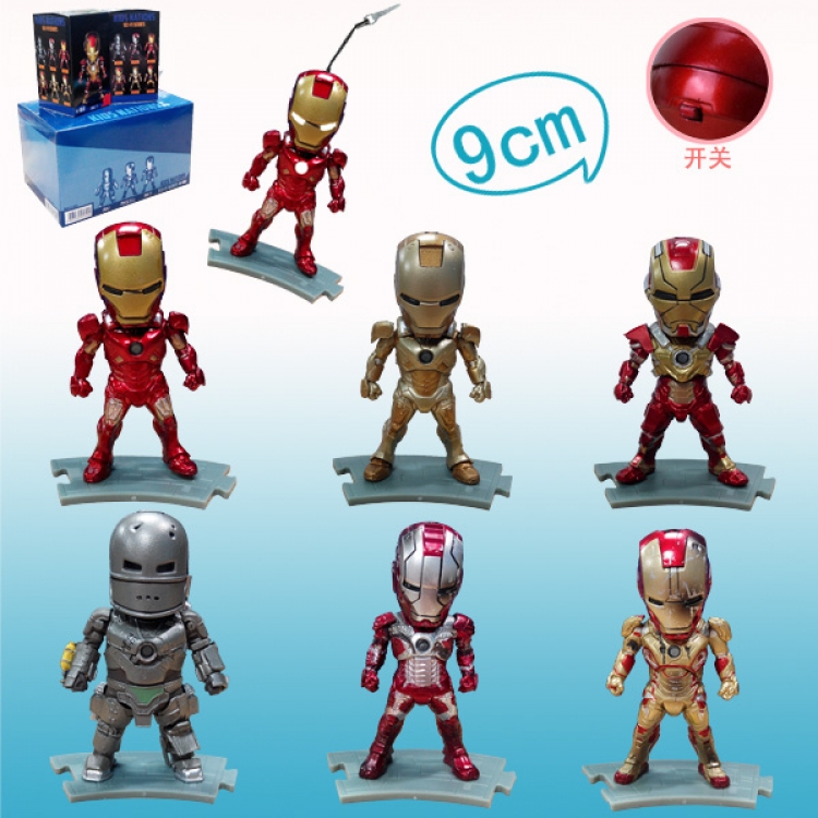 The avengers Iron Man Figure Set price for 6 pcs a set Luminous mini version boxed