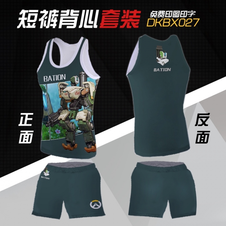 Overwatch bastion Mesh cloth shorts vest   A set of clothes S M L  XL  XXL