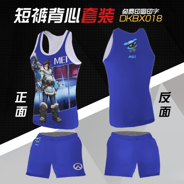 Overwatch mei Mesh cloth shorts vest   A set of clothes S M L  XL  XXL