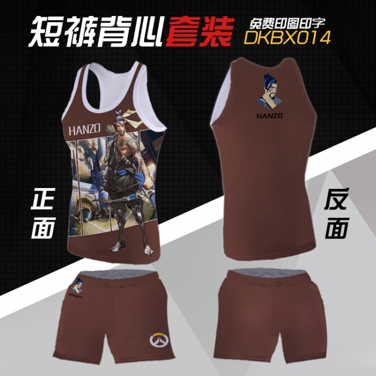 Overwatch hanzo Mesh cloth shorts vest   A set of clothes S M L  XL  XXL