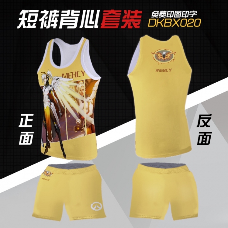 Overwatch mercy Mesh cloth shorts vest   A set of clothes S M L  XL  XXL