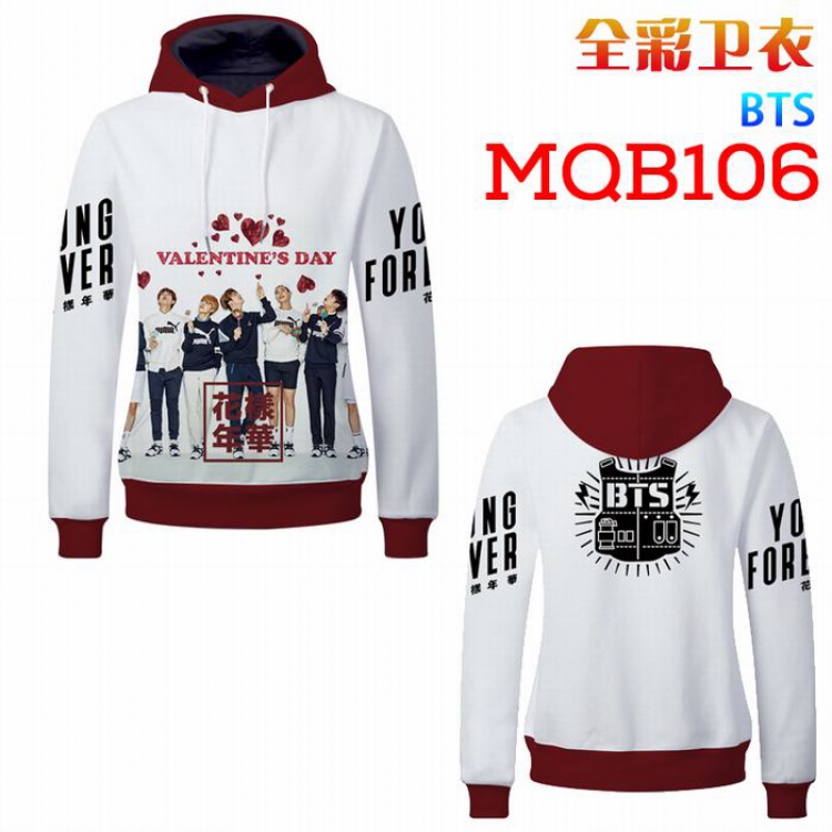 BTS sweater MQB106 patch pocket long sleeve jacket headgear with hat without zipper hip hop sweater M, LX, XL, XXL, XXXL