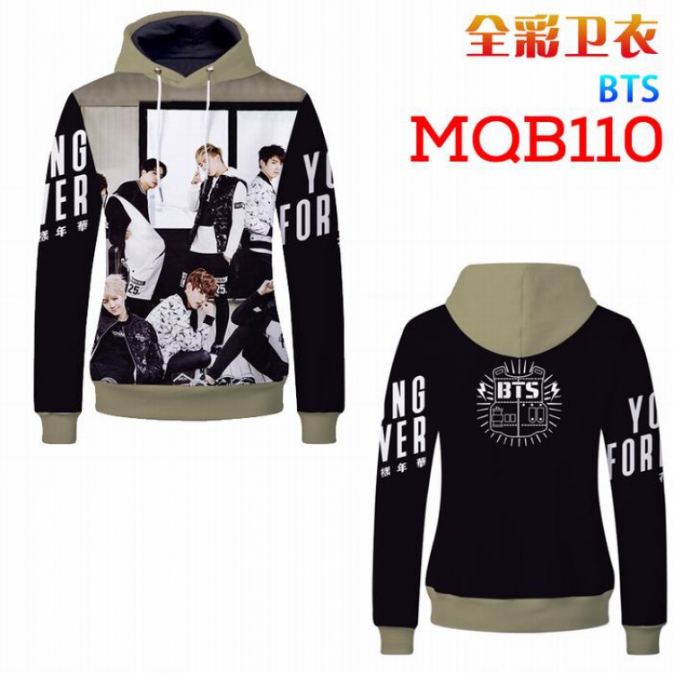 BTS sweater MQB110 patch pocket long sleeve jacket hood with hat without zipper hip hop sweater M, LX, XL, XXL, XXXL