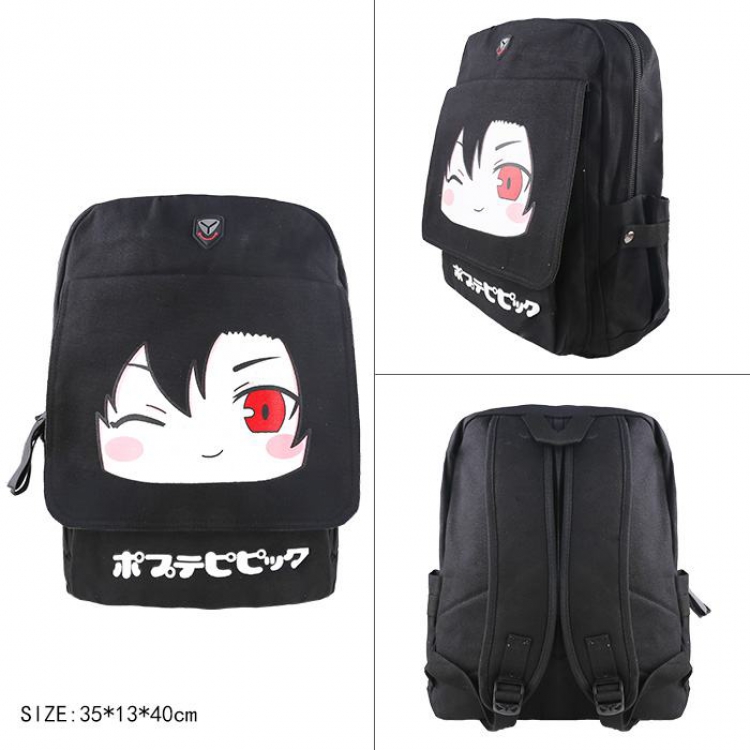 POP TEAM EPIC  Pipimi  Canvas black zipper backpack  35X13X40CM