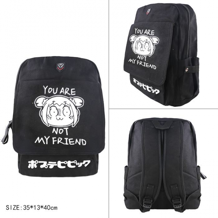 POP TEAM EPIC  Popuko  Canvas black zipper backpack  35X13X40CM