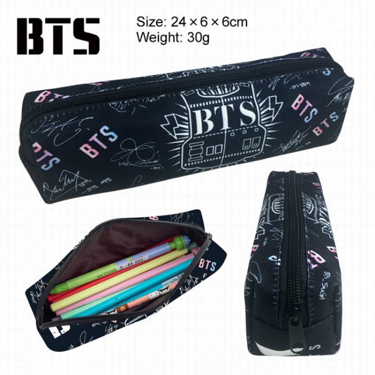 BTS Style 3 canvas Single layer zipper Small Pencil Bag A total of 3 Style 24X6X6CM