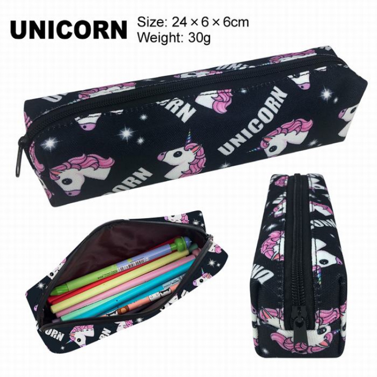 Unicorn Style 1 canvas Single layer zipper Small Pencil Bag A total of 2 Style 24X6X6CM