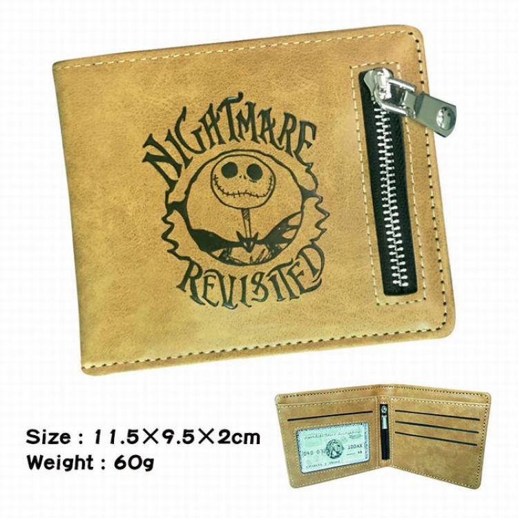 The Nightmare Before Christmas brown Style 1 fold zipper Short paragraph Leather wallet purse 11.5X9.5X2CM