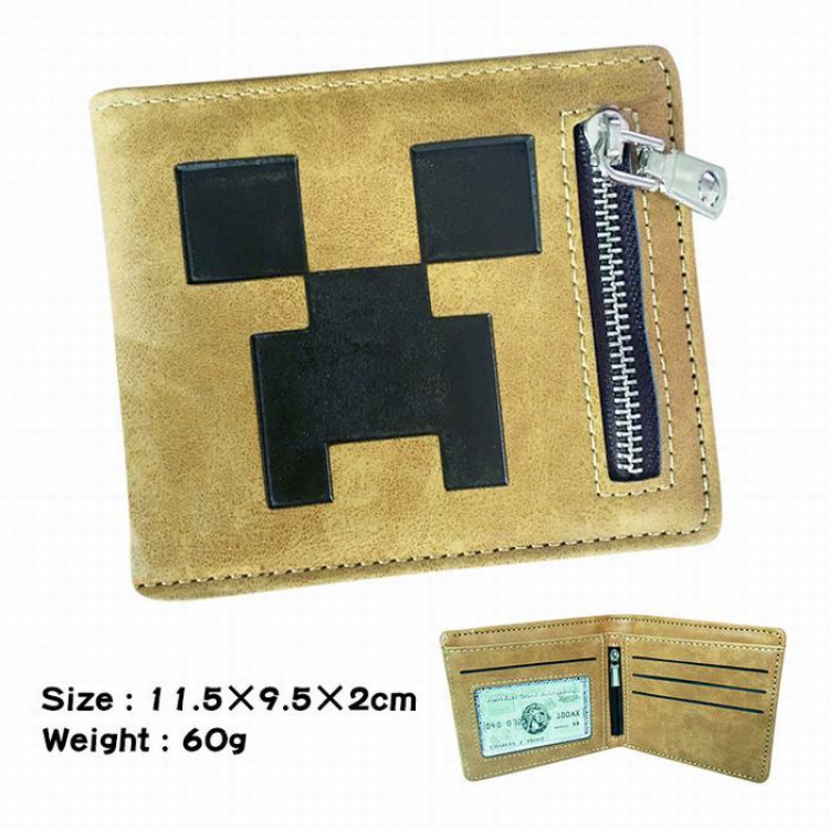 Minecraft brown Style 1 fold zipper Short paragraph Leather wallet purse 11.5X9.5X2CM