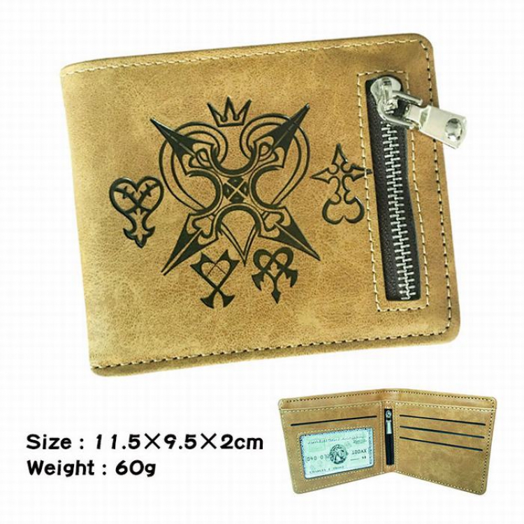 kingdom hearts brown Style 1 fold zipper Short paragraph Leather wallet purse 11.5X9.5X2CM