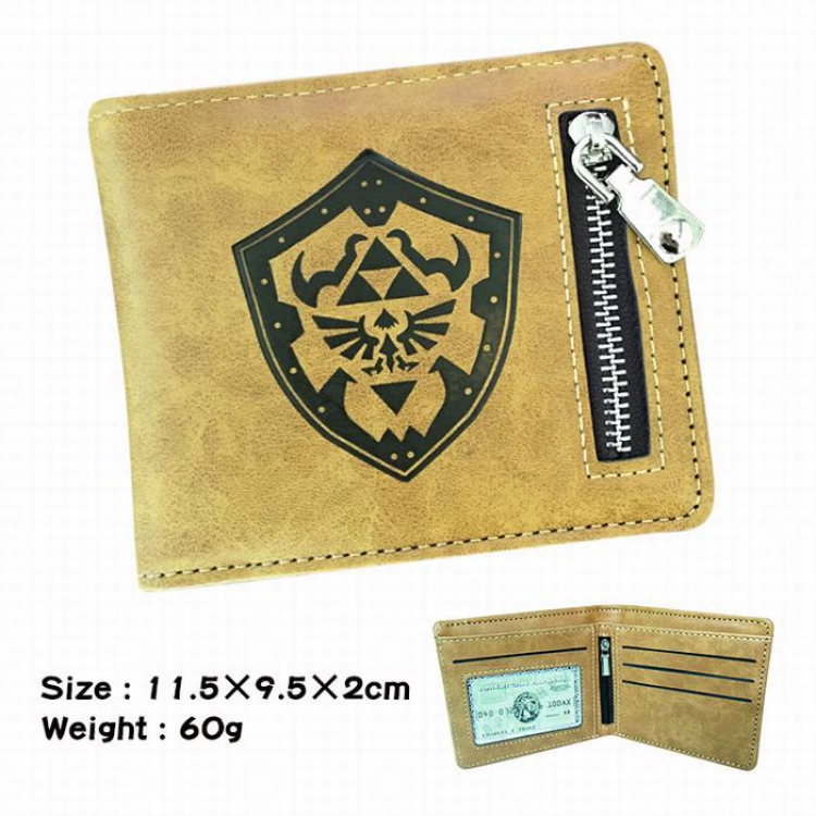 The Legend of Zelda brown Style 1 fold zipper Short paragraph Leather wallet purse 11.5X9.5X2CM
