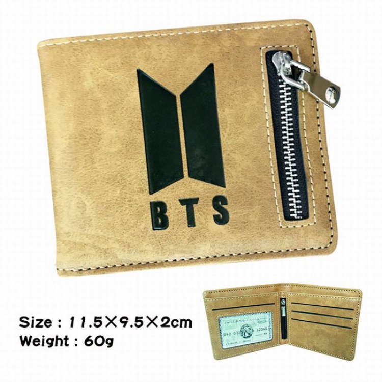 BTS brown Style 1 fold zipper Short paragraph Leather wallet purse A total of 3 Style 11.5X9.5X2CM