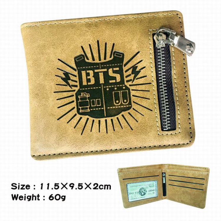 BTS brown Style 3 fold zipper Short paragraph Leather wallet purse A total of 3 Style 11.5X9.5X2CM