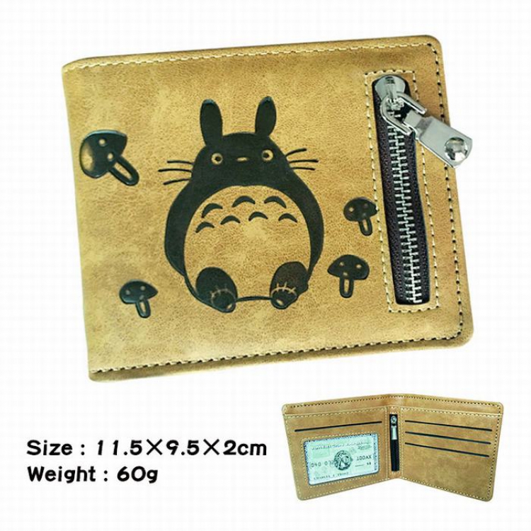 TOTORO brown Style 1 fold zipper Short paragraph Leather wallet purse 11.5X9.5X2CM