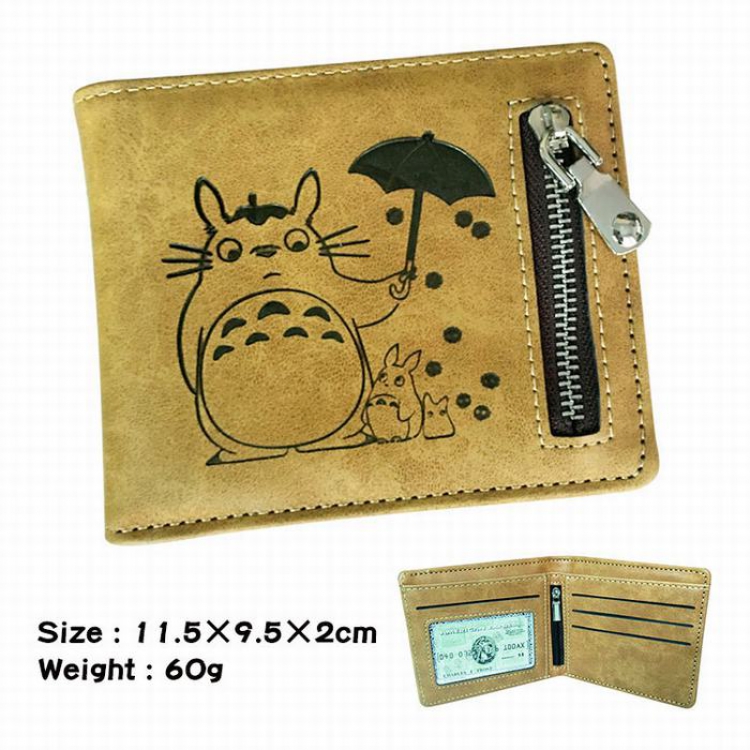 TOTORO brown Style 2 fold zipper Short paragraph Leather wallet purse 11.5X9.5X2CM