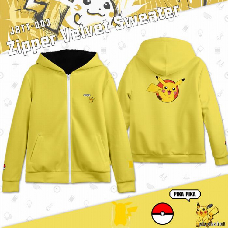 Pokemon Full Color zipper Plus velvet Sweatshirt S M L XL XXL XXXL JRTT003