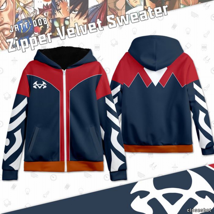 Fairy tail Full Color zipper Plus velvet Sweatshirt S M L XL XXL XXXL JRTT008