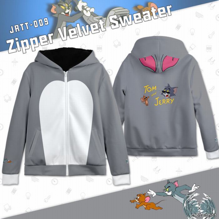 Tom and Jerry Full Color zipper Plus velvet Sweatshirt S M L XL XXL XXXL JRTT009