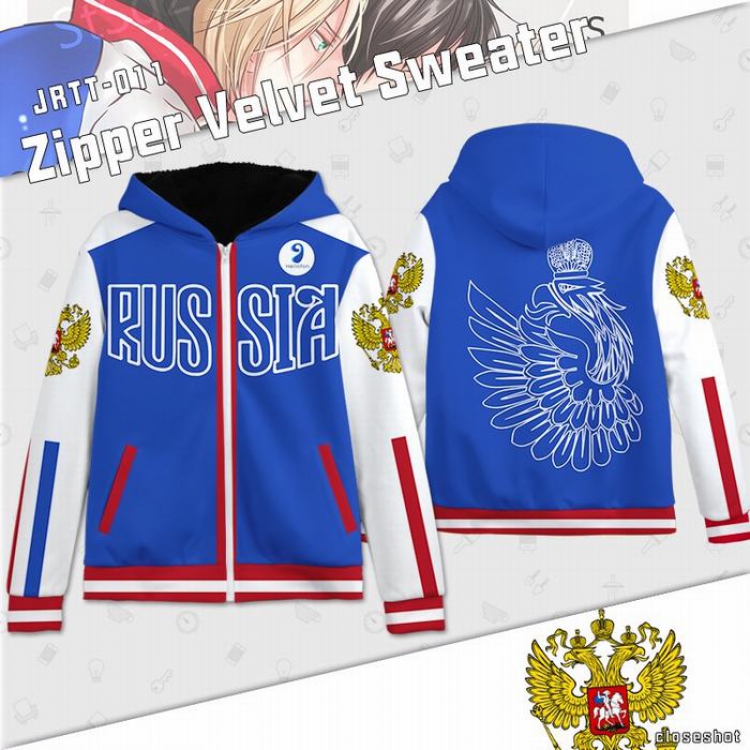 Yuri !!! on Ice Anime Full Color zipper Plus velvet Sweatshirt S M L XL XXL XXXL JRTT011