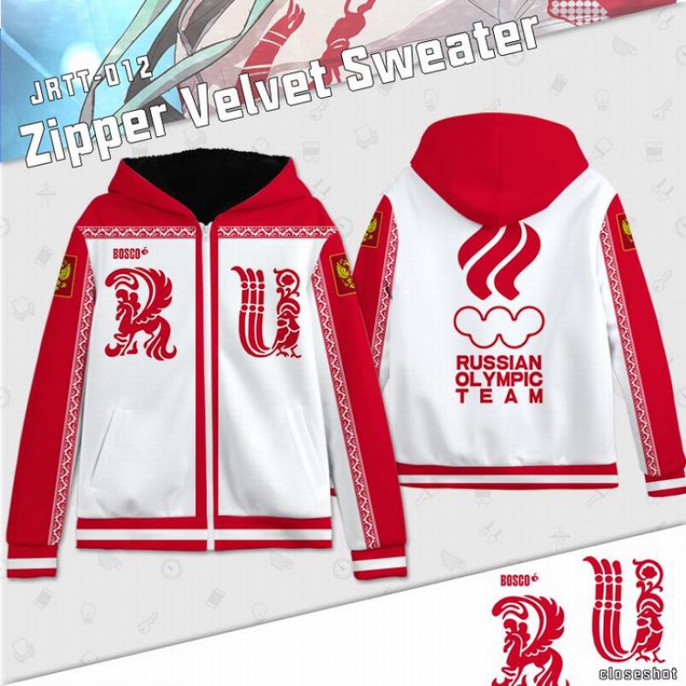 Yuri !!! on Ice Anime Full Color zipper Plus velvet Sweatshirt S M L XL XXL XXXL JRTT012