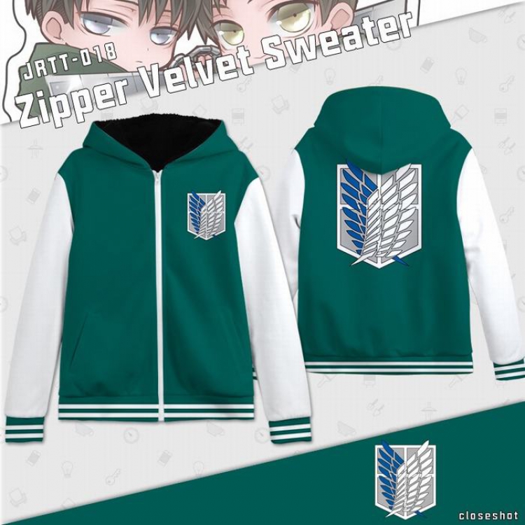 Shingeki no Kyojin Anime Full Color zipper Plus velvet Sweatshirt S M L XL XXL XXXL JRTT018