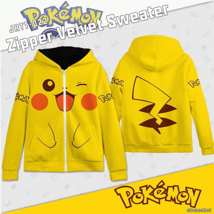 Pokemon Anime Full Color zipper Plus velvet Sweatshirt S M L XL XXL XXXL JRTT022