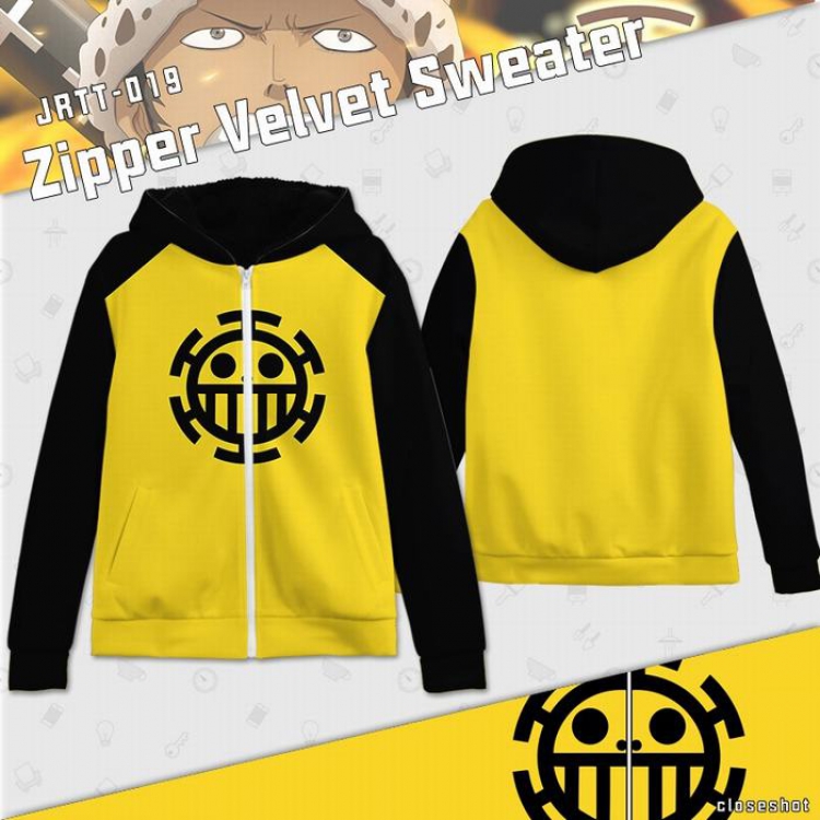 One Piece Anime Full Color zipper Plus velvet Sweatshirt S M L XL XXL XXXL JRTT019