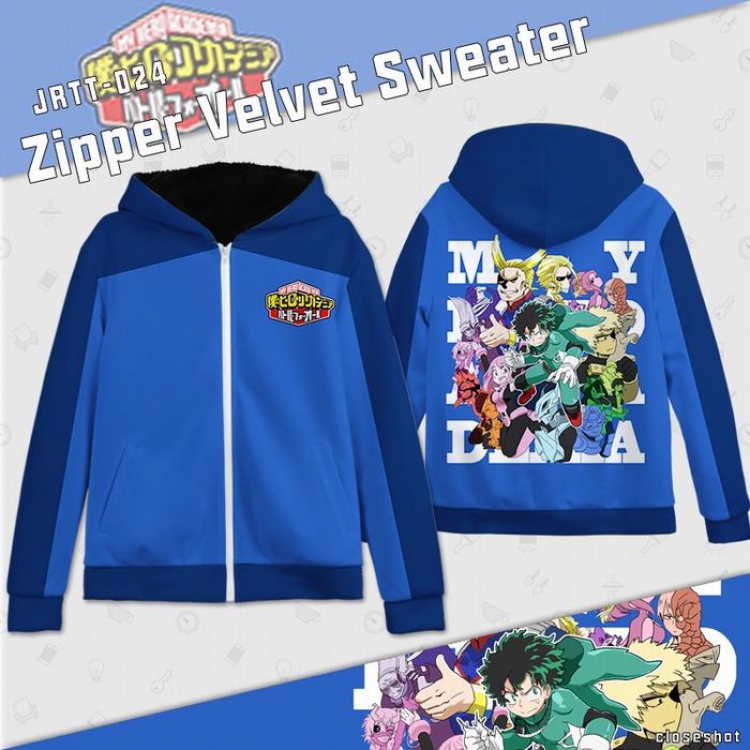 My Hero Academia Anime Full Color zipper Plus velvet Sweatshirt S M L XL XXL XXXL JRTT024