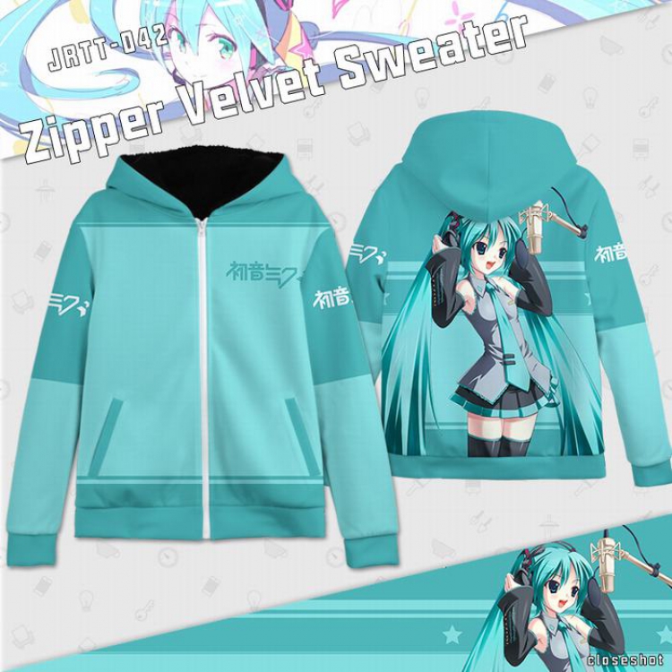 VOCALOID Anime Full Color zipper Plus velvet Sweatshirt S M L XL XXL XXXL JRTT042