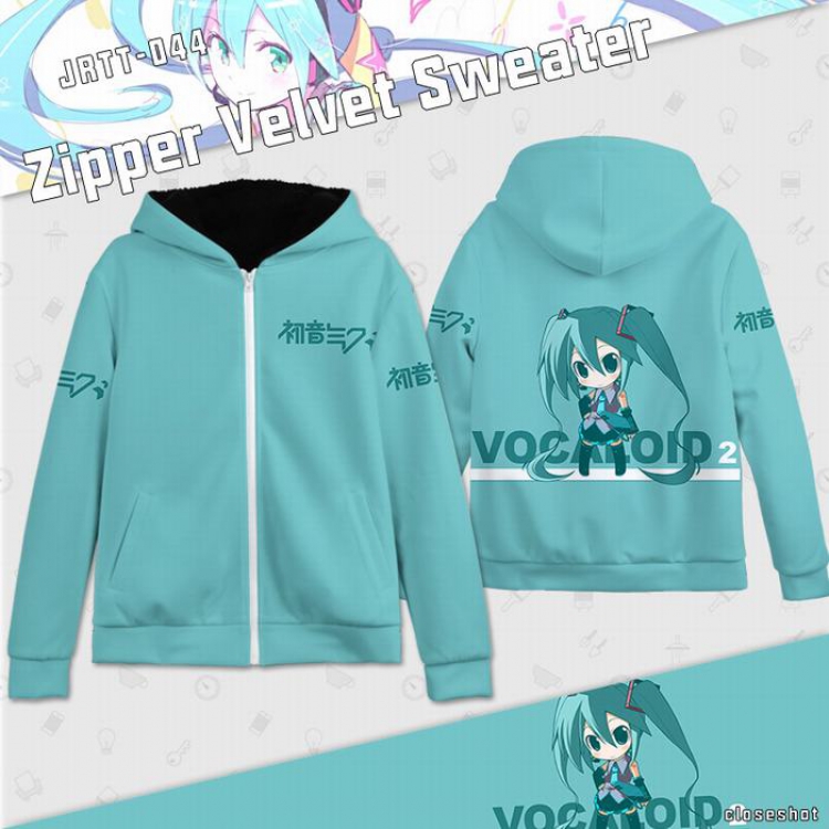 VOCALOID Anime Full Color zipper Plus velvet Sweatshirt S M L XL XXL XXXL JRTT044