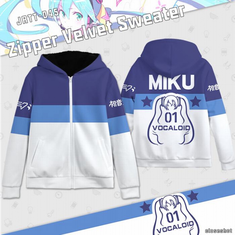 VOCALOID Anime Full Color zipper Plus velvet Sweatshirt S M L XL XXL XXXL JRTT045