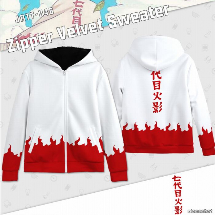 Naruto Anime Full Color zipper Plus velvet Sweatshirt S M L XL XXL XXXL JRTT046