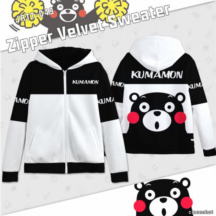 Kumamon Anime Full Color zipper Plus velvet Sweatshirt S M L XL XXL XXXL JRTT049