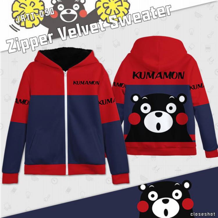Kumamon Anime Full Color zipper Plus velvet Sweatshirt S M L XL XXL XXXL JRTT050
