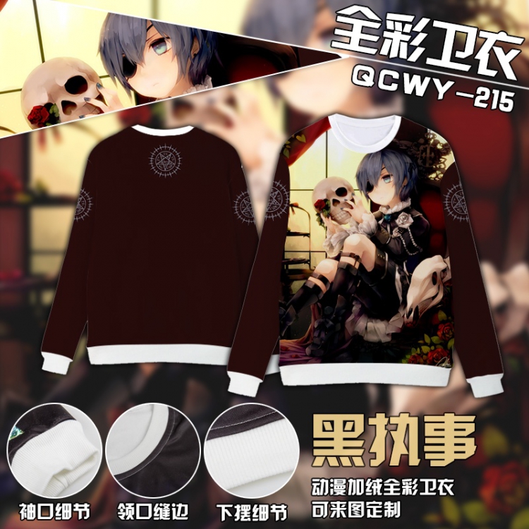 Kuroshitsuji Anime Full Color Plush sweater QCWY215 S M L XL XXL XXL