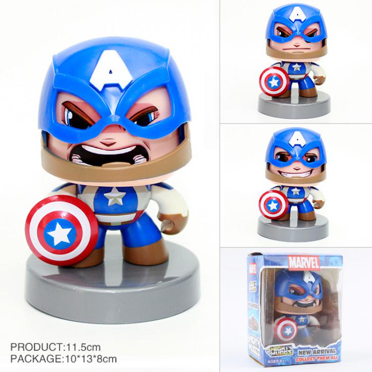 The avengers allianc Q version Change face 3 Expression Steven Rogers Boxed Figure Decoration With base 11.5CM