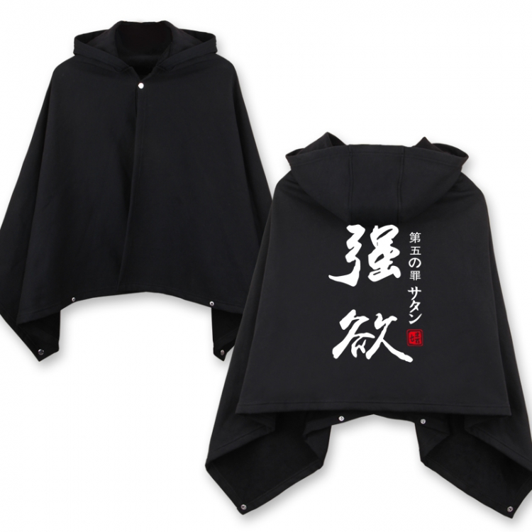 The Seven Deadly Sins Cloak Fox's Sin of Greed Black(White word)Not down the cotton Double buckle Hooded One size