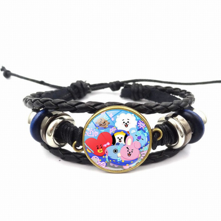 BTS Time Gem Cabochon Black weave Bracelet price for 5 pcs 26CM 15G