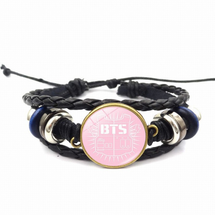 BTS Time Gem Cabochon Black weave Bracelet Pink sign price for 5 pcs 26CM 15G