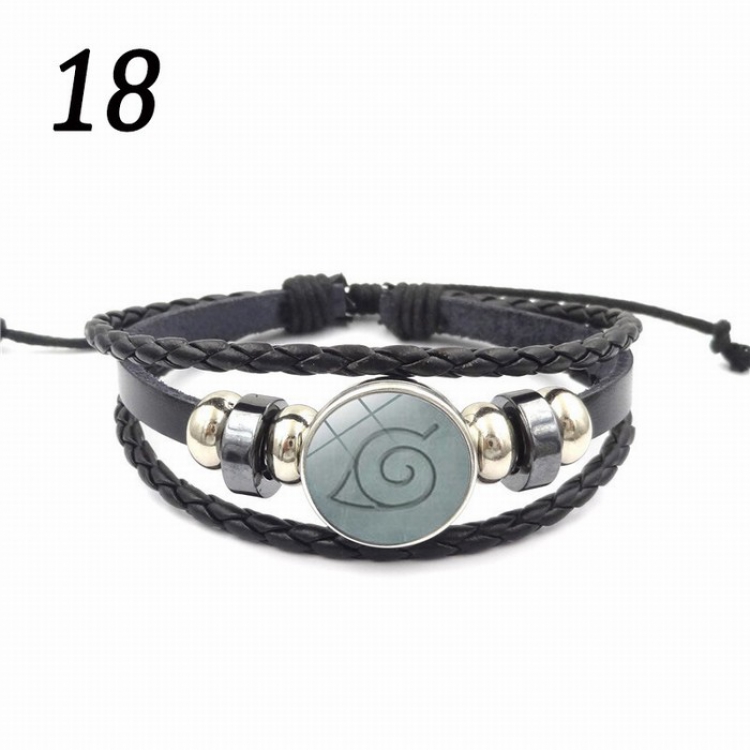 Naruto Time Gem Cabochon Wood leaf Sign Black weave Bracelet price for 5 pcs 26CM 15G