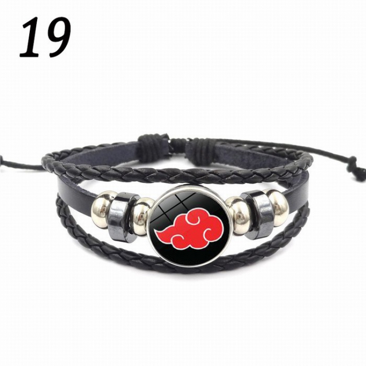 Naruto Time Gem Cabochon Red cloud Sign Black weave Bracelet price for 5 pcs 26CM 15G