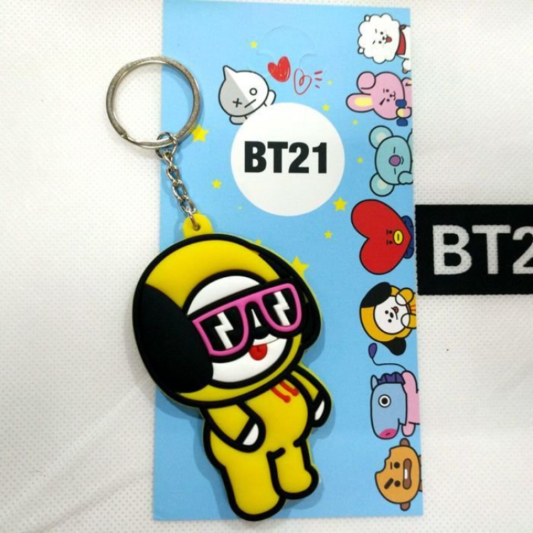 BTS BT21 Soft glue Cartoon keychain Yellow 8X4CM 0.03KGS price for 5 pcs