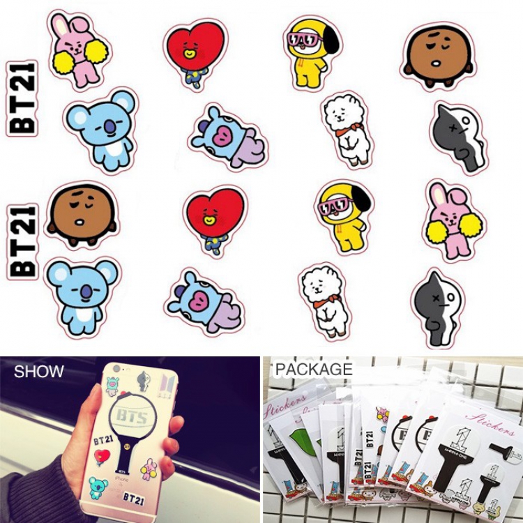 BTS BT21 Mobile phone sticker Cartoon sticker OPP bag price for 20 pcs