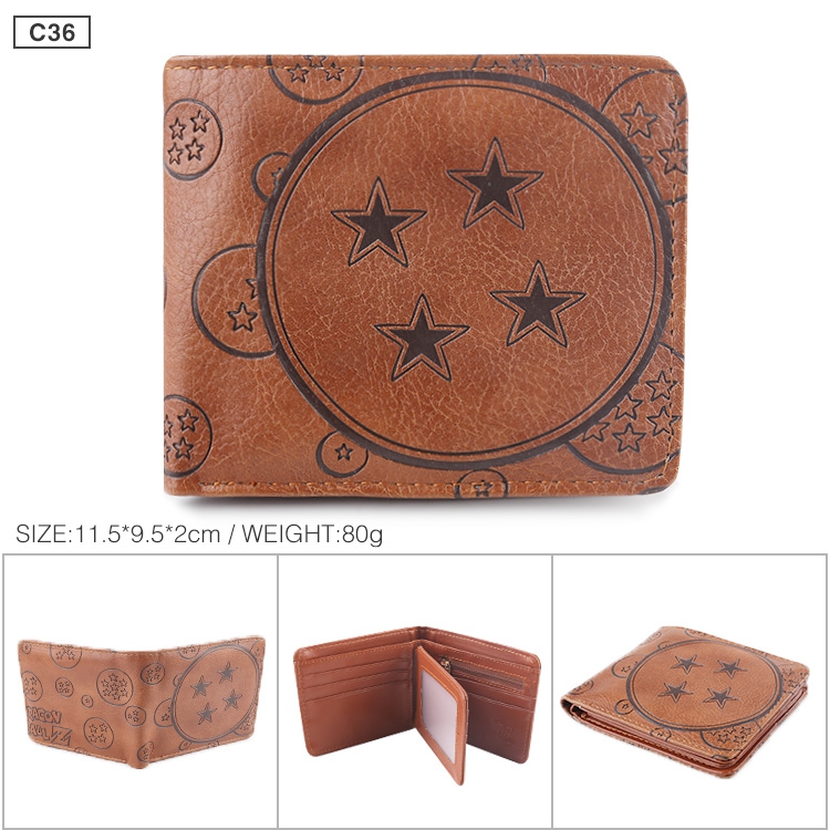 DRAGON BALL Four stars Folded Embossed Short Leather Wallet Purse 11.5X9.5CM 60G