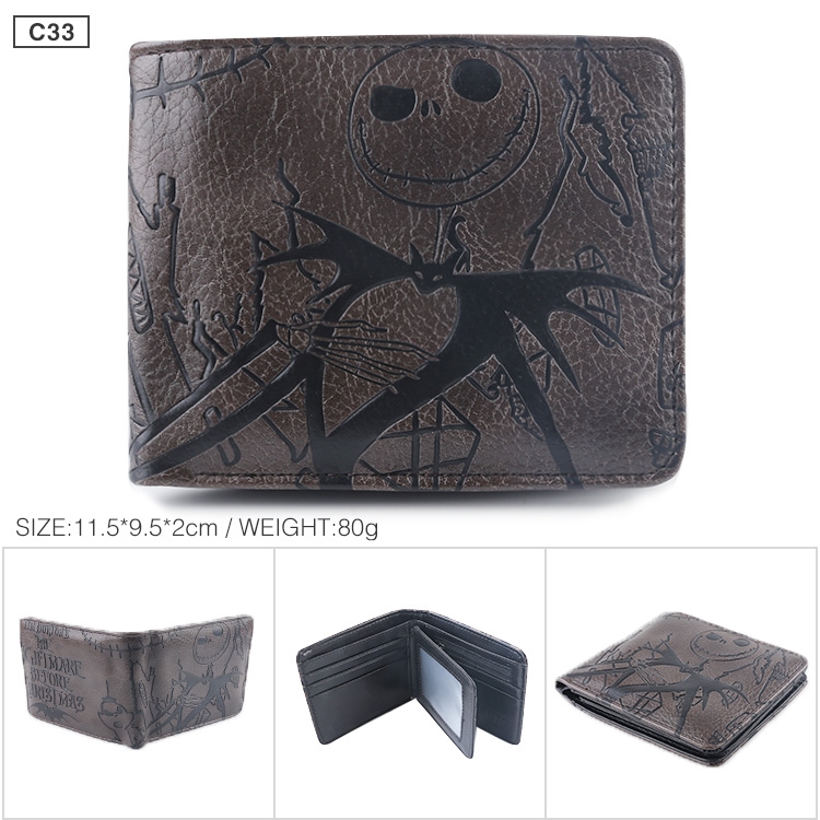 Nightmare before Christmas Folded Embossed Short Leather Wallet Purse 11.5X9.5CM 60G Style A