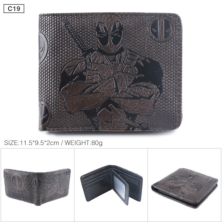 Deadpool Folded Embossed Short Leather Wallet Purse 11.5X9.5CM 60G