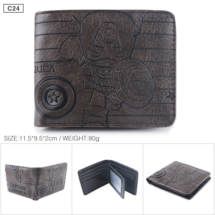 Captain America Folded Embossed Short Leather Wallet Purse 11.5X9.5CM 60G