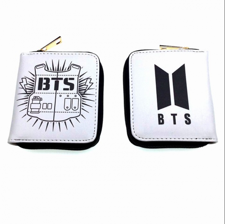 BTS PU Twill Two Fold Short Wallet Zipper Purse White