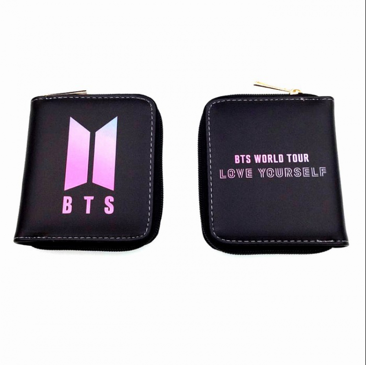 BTS PU Twill Two Fold Short Wallet Zipper Purse Black