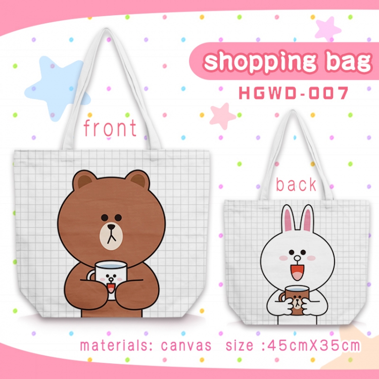 Brown bear One-shoulder canvas zipper shopping bag 45X35CM HGWD007